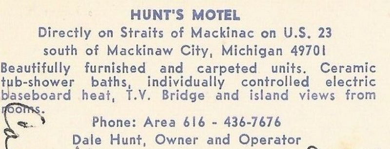 Hunts Motel - Vintage Postcard